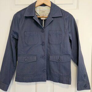 LL Bean 100% Cotton Button Up Safari Field Jacket Blazer Women's PS Blue Riding